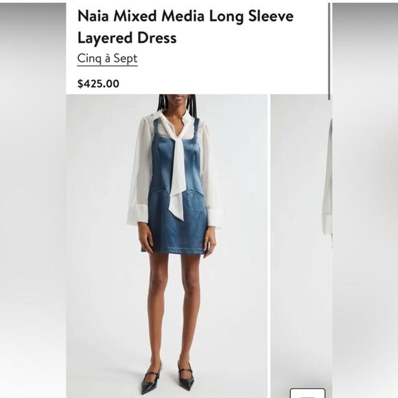 Cinq A Sept - Naia Tie-Neck Satin Long-Sleeve Mini Dress size 4 - Picture 4 of 5